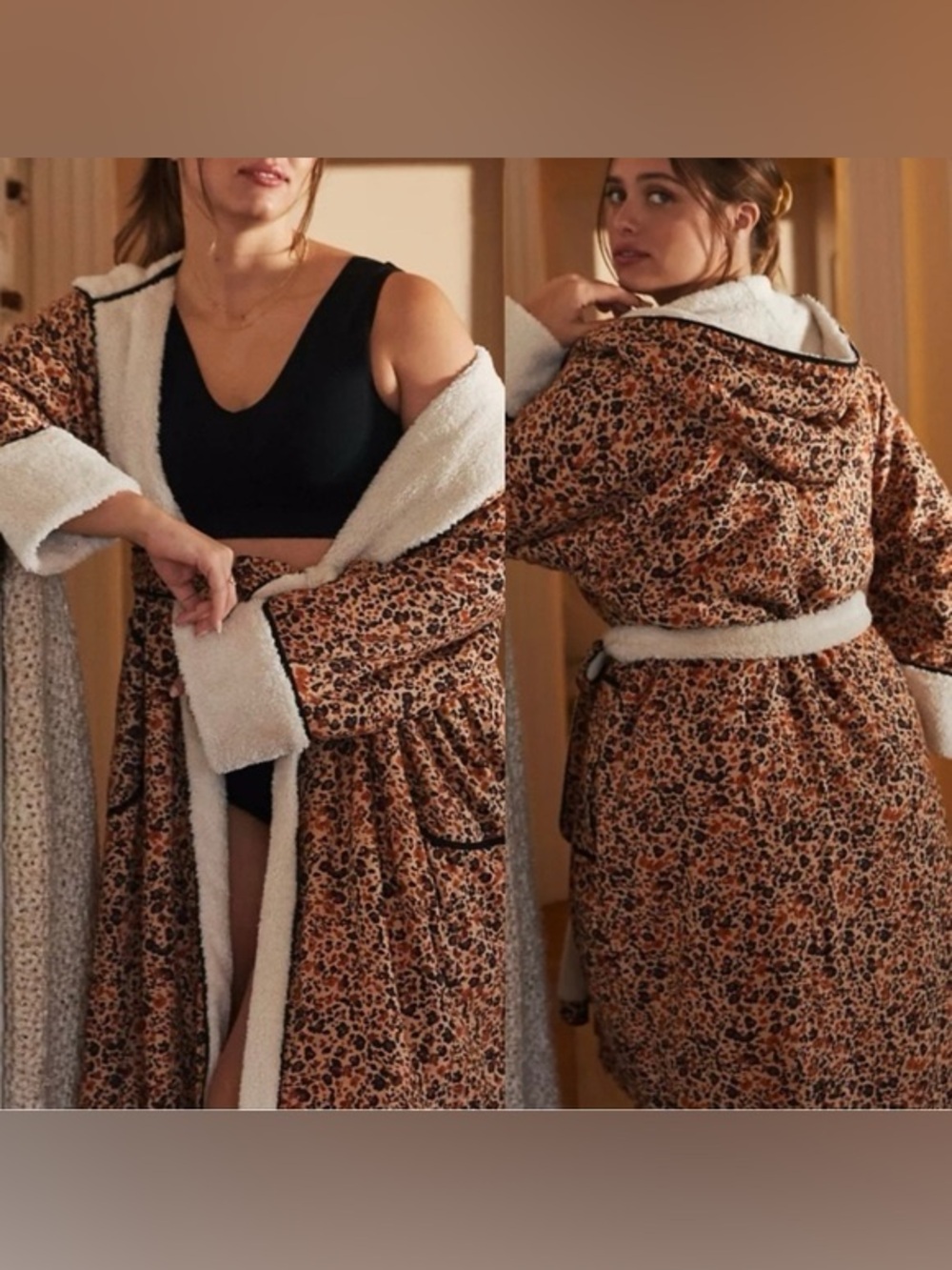 3669 ANTHROPOLOGIE Leopard Sherpa Lined Robe Size M/L